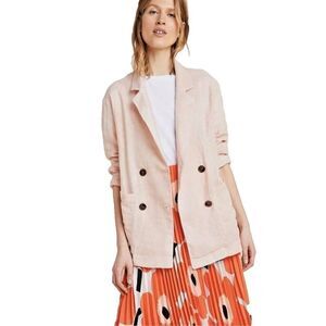 Amadi Anthropologie Blazer Womens Small Salmon Amadi Kaye Linen Metallic NWT